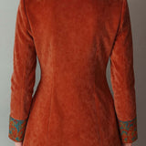 Retro Contrast Color Polyester Velvet Printed Blazer
