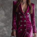 Vintage Button-down Velvet Long Blazer