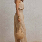 Khaki Halter-Neck Waist-Cinching Jumpsuit