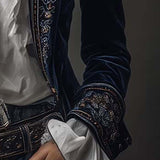 Vintage Navy Polyester Velvet Embroidered Long Jacket
