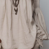 Lace-trimmed Pleated Cotton Linen Blouse