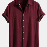 Linnen Rayon Mix Knopen Shirt & Rechte Pijpen Linnen Broek