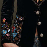 Velvet Blazer With Colorful Floral Embroidery