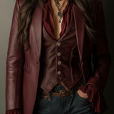 Vintage Burgundy Eco Leather Blazer