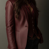 Vintage Burgundy Eco Leather Blazer
