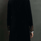 Timeless Vintage Luxury Black Velvet Blazer With Baroque Printed Lapel
