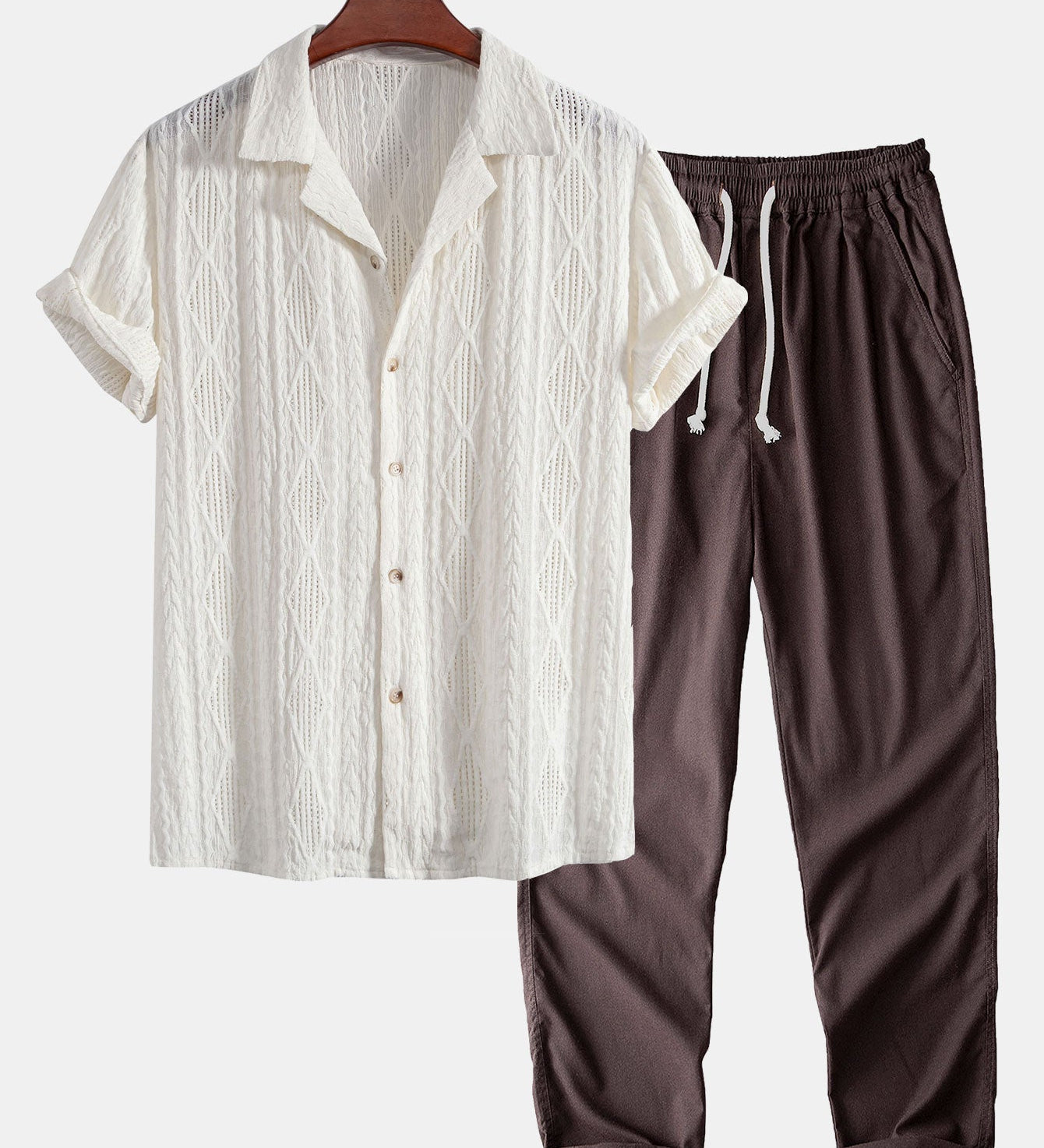 Geometrisch Jacquard Cubaanse Shirt & Rechte Linnen Broek