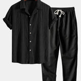 Geometrisch Jacquard Cubaanse Shirt & Rechte Linnen Broek