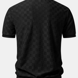 Checkerboard V-Neck Knit Polo & Slim Fit Tapered Trousers