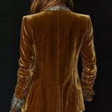 Vintage Lapel Polyester Velvet Floral Print Patchwork Blazer
