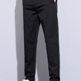 Contrast Trim Ribbed Johnny Collar Knit Polo & Elastic Waist Straight Leg Trousers
