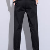 Contrast Trim Ribbed Johnny Collar Knit Polo & Elastic Waist Straight Leg Trousers