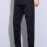Contrast Trim Ribbed Johnny Collar Knit Polo & Elastic Waist Straight Leg Trousers