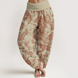 Buddha Stones Cotton Birds Trees Branches Pattern Women's Elastic Waist Harem Pants
