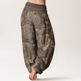 Buddha Stones Cotton Casual Peony Flowers Leaves Women's Elastic Waist Harem Pants