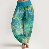 Buddha Stones Cotton Koi Fish Lotus Moon Stars Pattern Women's Elastic Waist Harem Pants