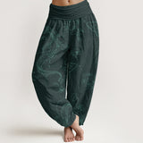 Buddha Stones Cotton Koi Fish Floral Pattern Women's Elastic Waist Harem Pants