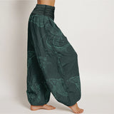 Buddha Stones Cotton Koi Fish Floral Pattern Women's Elastic Waist Harem Pants