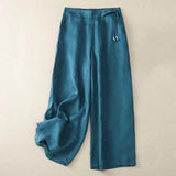 Buddha Stones Casual Solid Color One Button Women's Capri Wide Leg Pants With Pockets