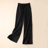Buddha Stones Casual High Waist Lace-up Wide Leg Pants With Pockets