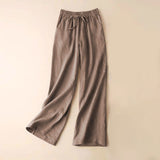 Buddha Stones Casual High Waist Lace-up Wide Leg Pants With Pockets