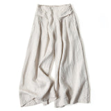 Buddha Stones Plain Color Cotton Linen High Waist Wide Leg Pants With Pockets