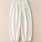 Buddha Stones Summer Small Flower Embroidery  Harem Pants With Pockets