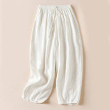 Buddha Stones Summer Small Flower Embroidery  Harem Pants With Pockets