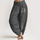 Buddha Stones Sun Moon Stars Pattern Women's Elastic Waist Harem Pure Cotton Pants