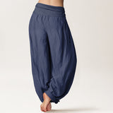 Buddha Stones Blooming Lotus Om Symbol Pattern Women's Elastic Waist Harem Pure Cotton Pants