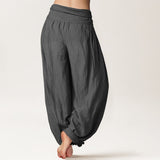 Buddha Stones Blooming Lotus Om Symbol Pattern Women's Elastic Waist Harem Pure Cotton Pants
