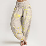 Buddha Stones Cotton Lotus Leaf Koi Fish Women's Elastic Waist Harem Pants