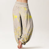 Buddha Stones Cotton Lotus Leaf Koi Fish Women's Elastic Waist Harem Pants