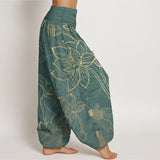Buddha Stones Cotton Lotus Leaf Koi Fish Women's Elastic Waist Harem Pants
