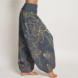 Buddha Stones Cotton Lotus Leaf Koi Fish Women's Elastic Waist Harem Pants