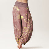Buddha Stones Cotton Lotus Leaf Koi Fish Women's Elastic Waist Harem Pants
