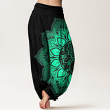 Buddha Stones Cotton Symmetrical Mandala Pattern Women's Elastic Waist Harem Pants