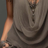 Earth-Tone Double-Layer Mesh Knit Halter Top