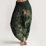 Buddha Stones Lotus Koi Fish Pattern Women's Elastic Waist Pure Cotton Harem Pants