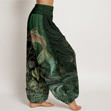 Buddha Stones Lotus Koi Fish Pattern Women's Elastic Waist Pure Cotton Harem Pants