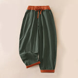 Buddha Stones Color Contrast Corduroy Cotton Women's Thermal Fleece-Lined Harem Pants With Pockets