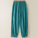 Buddha Stones Plain Cotton Drawstring Women's Harem Pants With Pockets