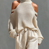 MARIA |  Knit Fabric Cold-Shoulder Turtleneck Top & Wide-Leg Pants Set