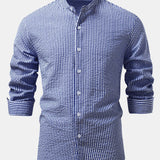 Striped Seersucker Shirt with High Collar