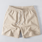 Relax Fit Crocheted V Neck Polo & Crinkle Textured Drawstring 5" Shorts