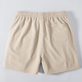 Stripe Open Knit Shirt & Crinkle Textured Drawstring 5" Shorts