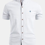 Short Sleeve Linen Look Stand Collar Shirt & Straight Leg Linen Pants