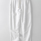 Short Sleeve Linen Look Stand Collar Shirt & Straight Leg Linen Pants