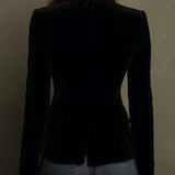 Velvet Blazer With Colorful Floral Embroidery
