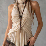 Boho Romance Pleated Halter Neck Chiffon Top